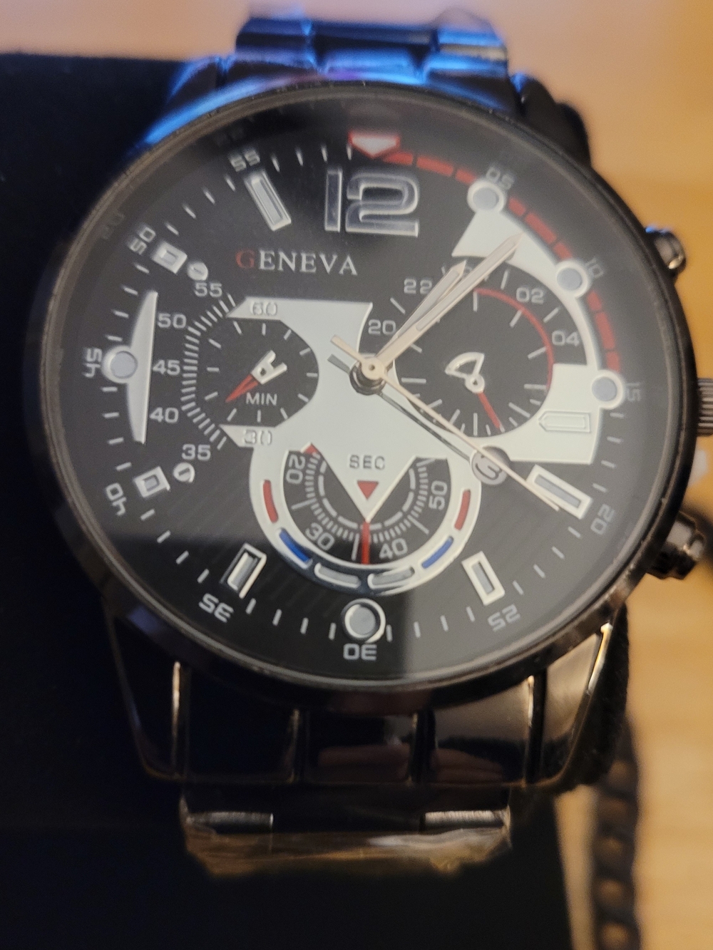 Geneva Men's Black Stainless Watch with Chronograph Style - Picture 2 of 4